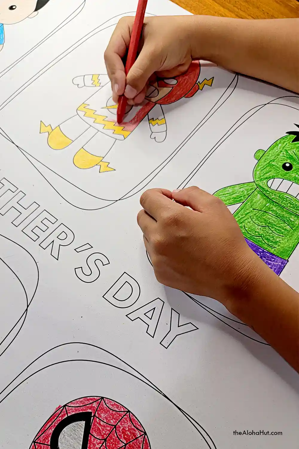 Father's Day giant coloring poster for dad that is superhero themed. Say Happy Father's Day to dad with this fun superhero coloring poster. Includes a spot to draw a dad as a superhero. Fun and easy gift for the kids to give dad this Father's Day.