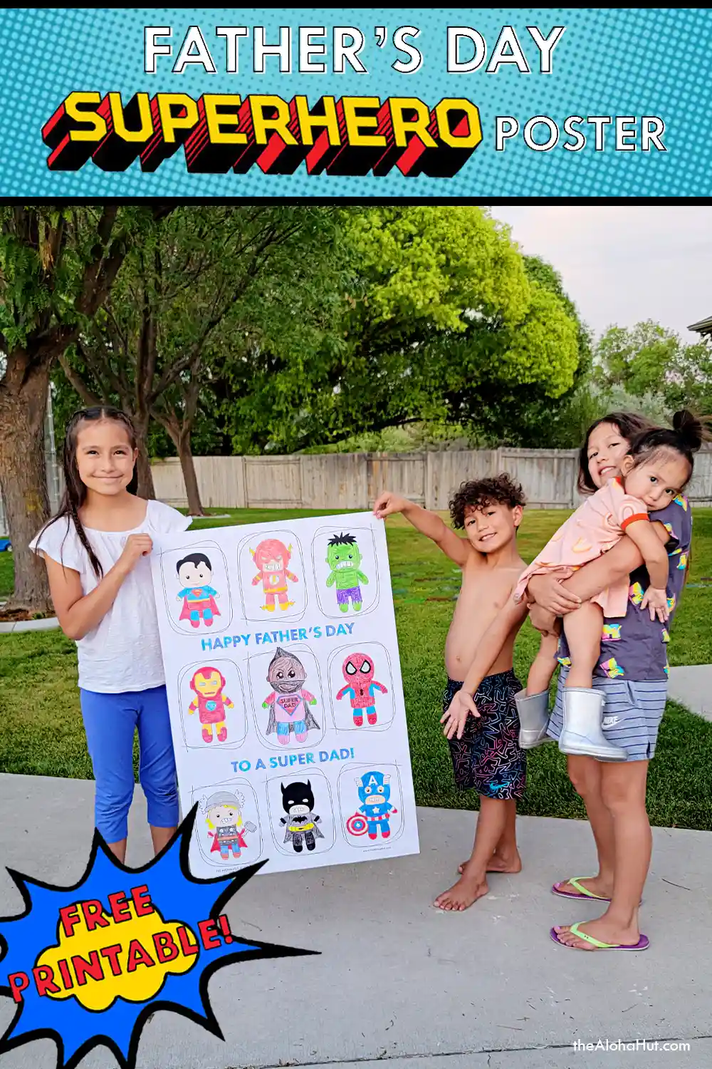 Father's Day giant coloring poster for dad that is superhero themed. Say Happy Father's Day to dad with this fun superhero coloring poster. Includes a spot to draw a dad as a superhero. Fun and easy gift for the kids to give dad this Father's Day.