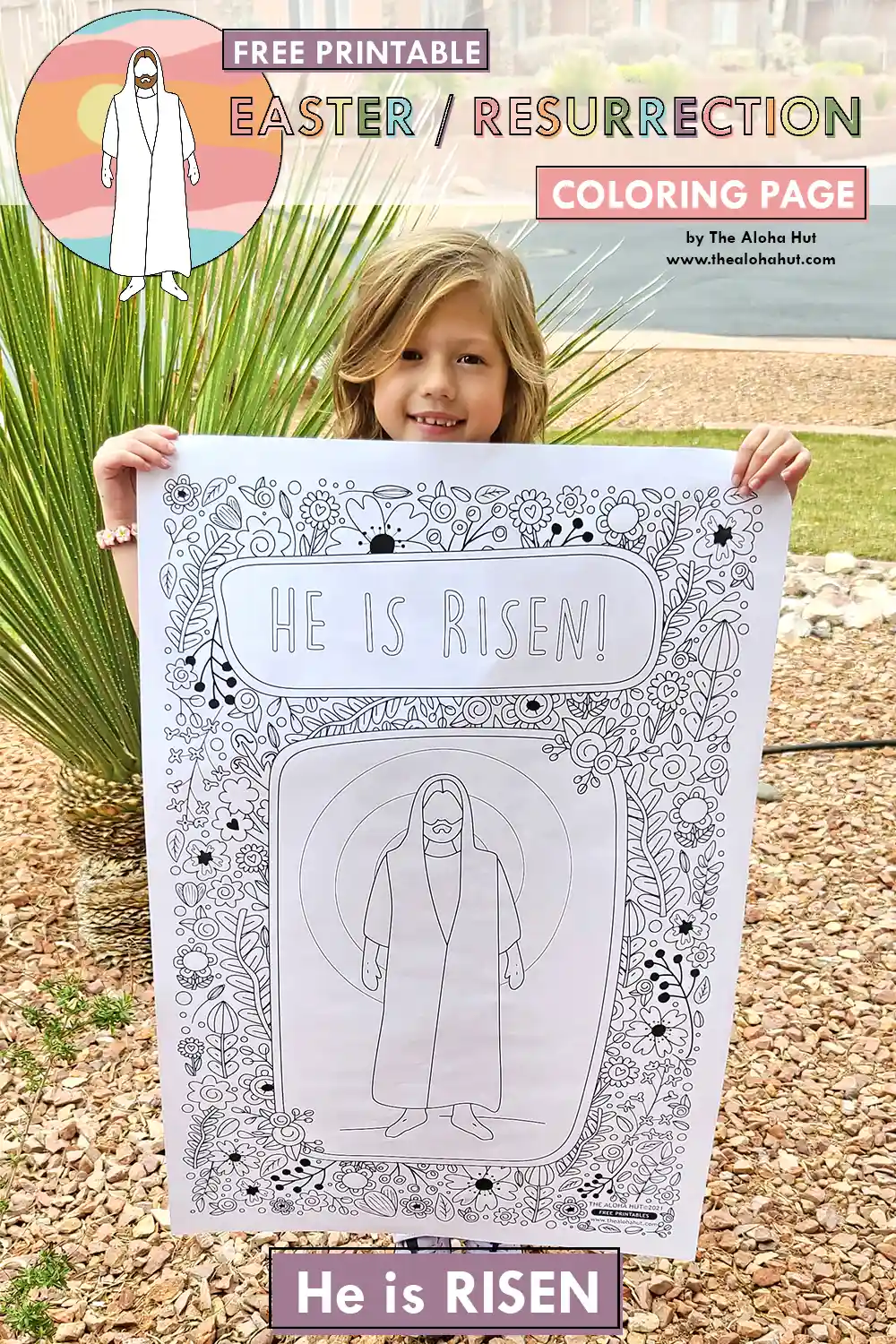Large coloring poster for Easter - He is Risen coloring page for kids of Jesus Christ and His resurrection. Great kids activity for Easter, simply print and color!!