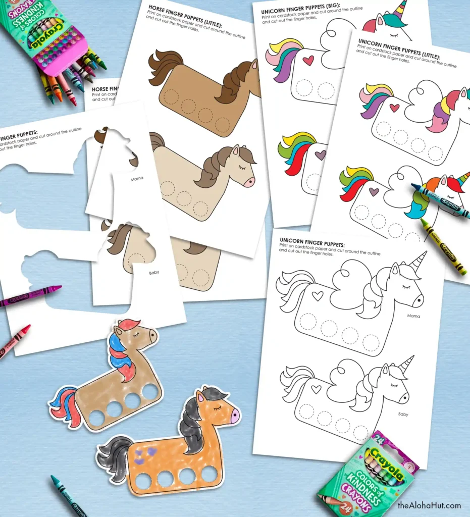 Printable Horse and Unicorn Finger Puppets