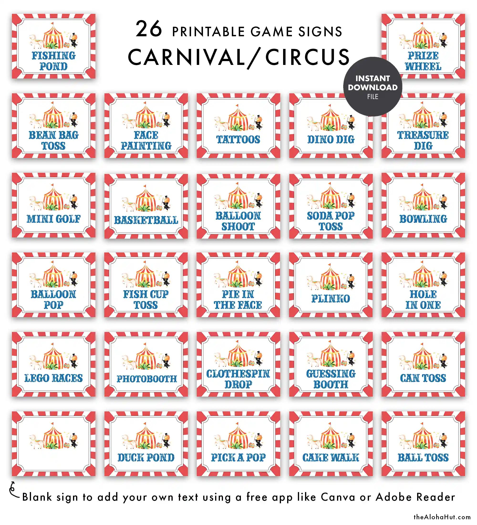 Carnival Party Ideas - Carnival Party Game Signs