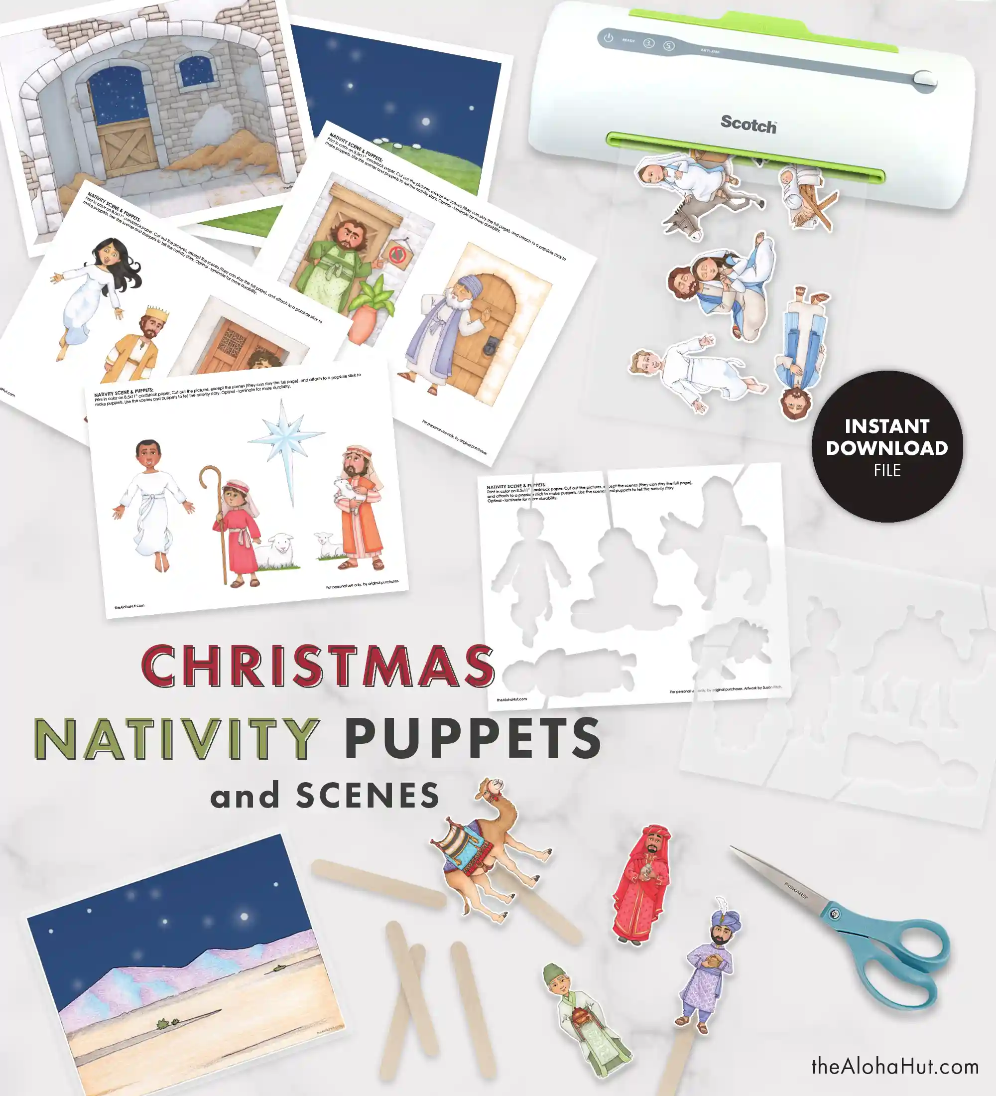 Christmas nativity puppets and scenes to help kids tell the Christmas story of the birth of Jesus Christ. Download the printable nativity puppets and scenes to add to your Christmas traditions in teaching about Christ's birth.