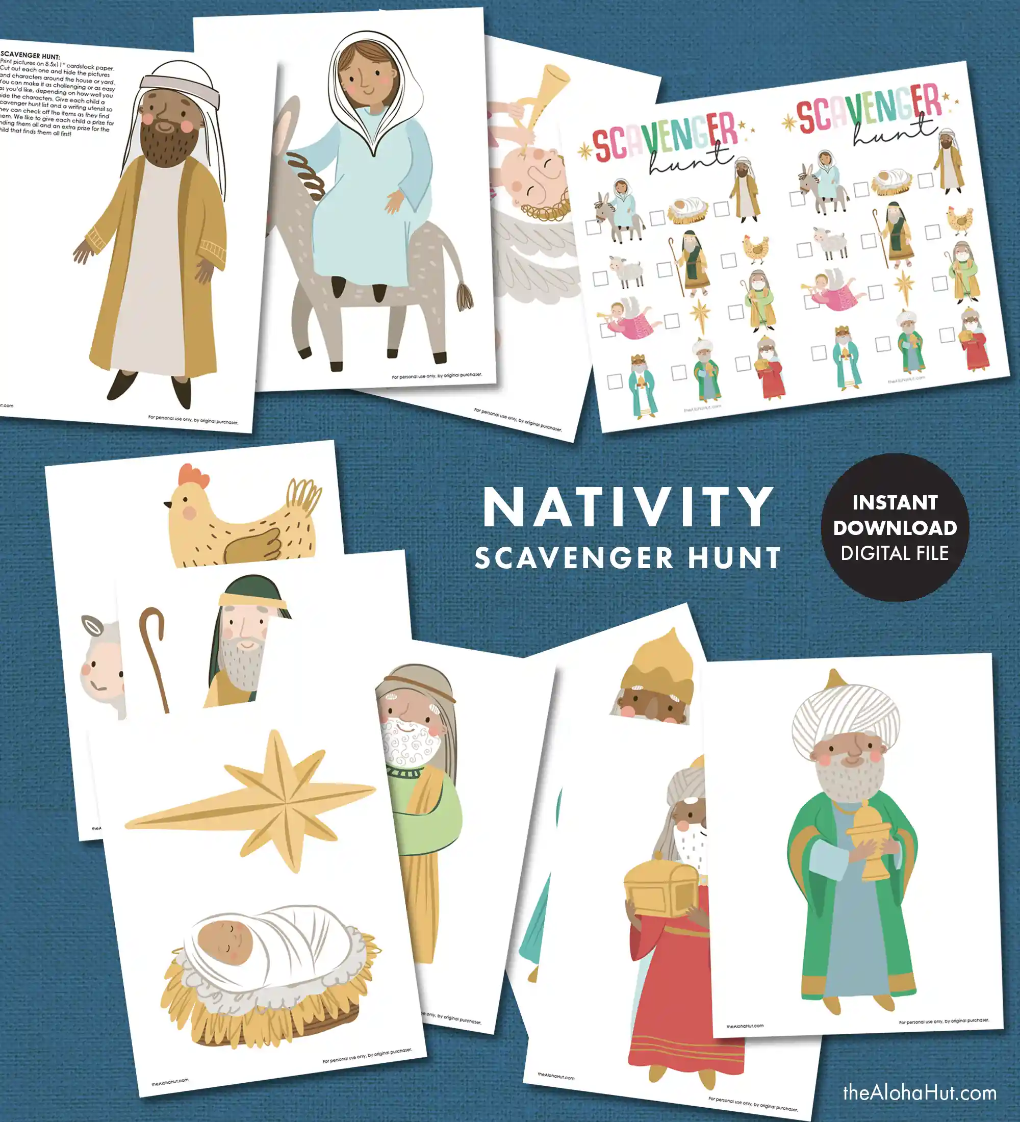 Christ-centered Christmas game and kids activity - a nativity scavenger hunt game. Great for a Christmas party, ward party activity, primary activity, or at a party with the youth. Learn about the nativity story and play this game to go along with your Christmas lesson.