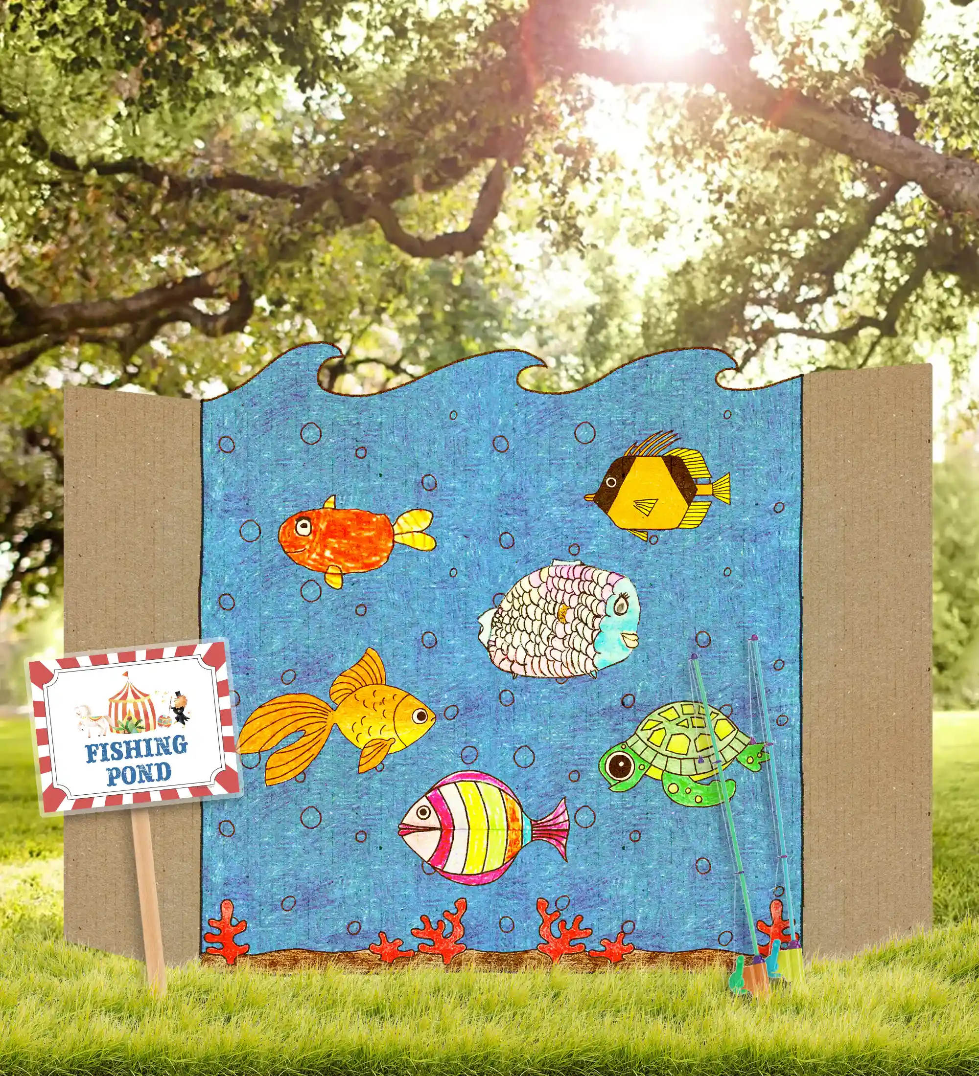 make your own fishing pond booth for your next school carnival or church carnival. Printable signs and party decor for cheap and easy carnival and circus games.