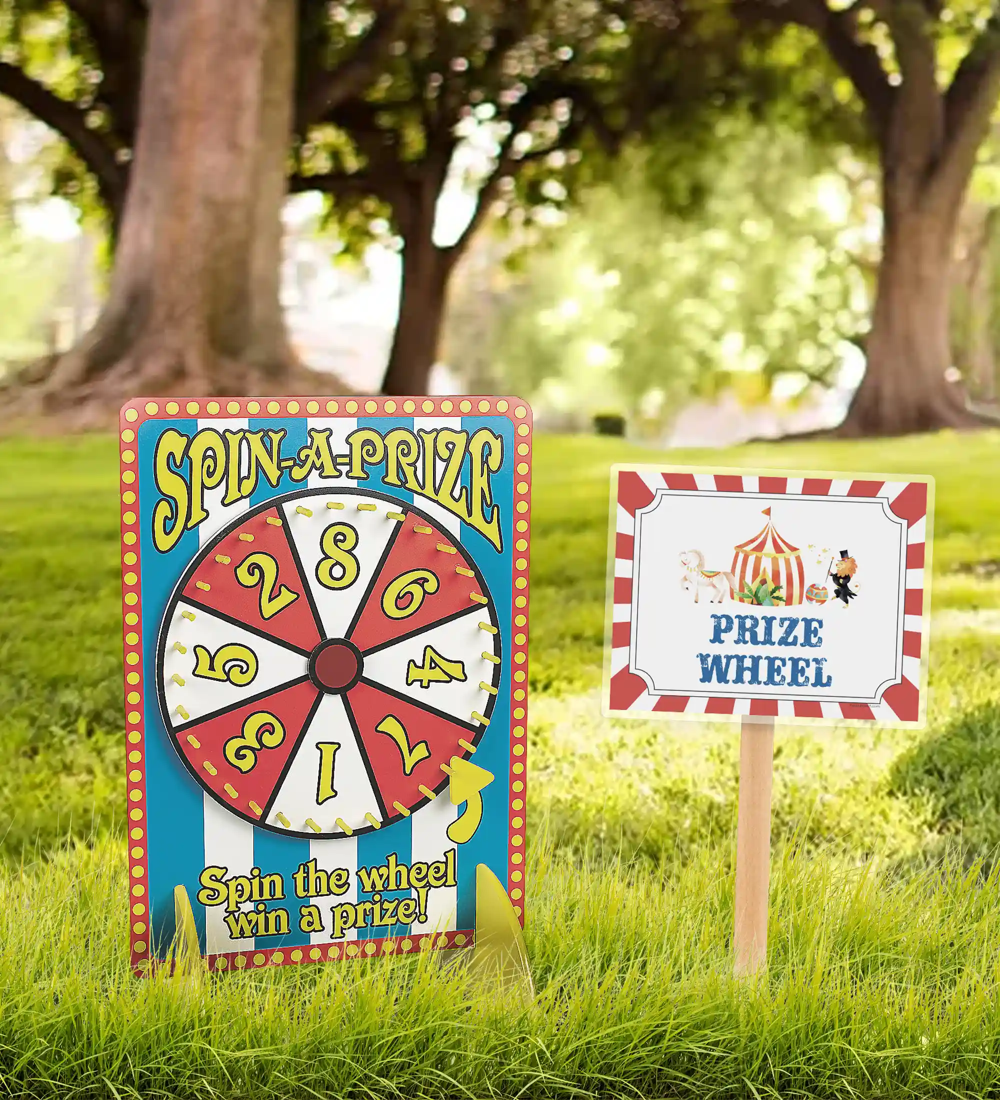 spin a prize carnival and circus game. Get our printable circus signs bundle to label each station and booth at your circus party or school carnival.