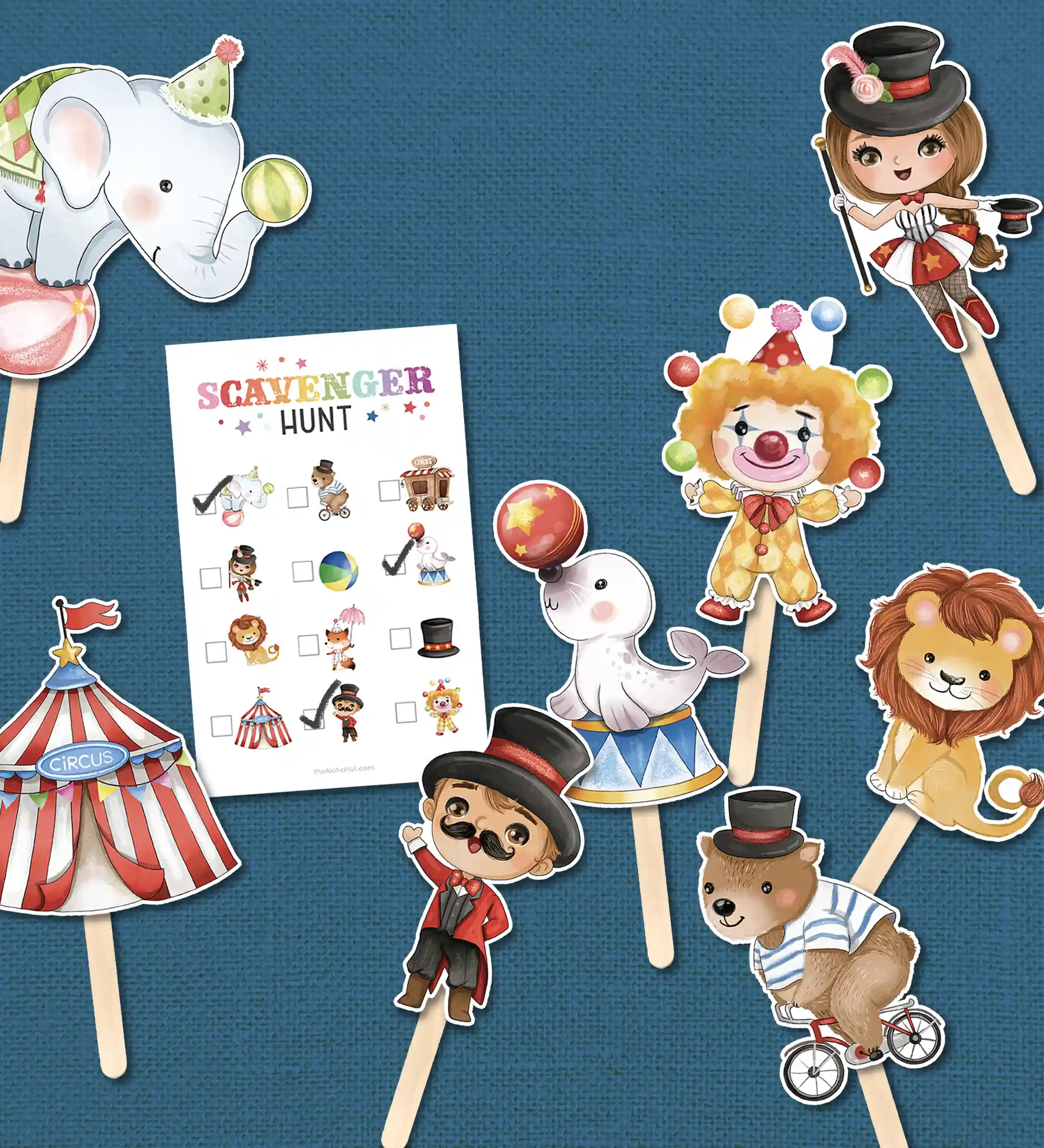 Scavenger hunt game for carnival party or circus party. Get the printable characters and instructions for playing in our shop.