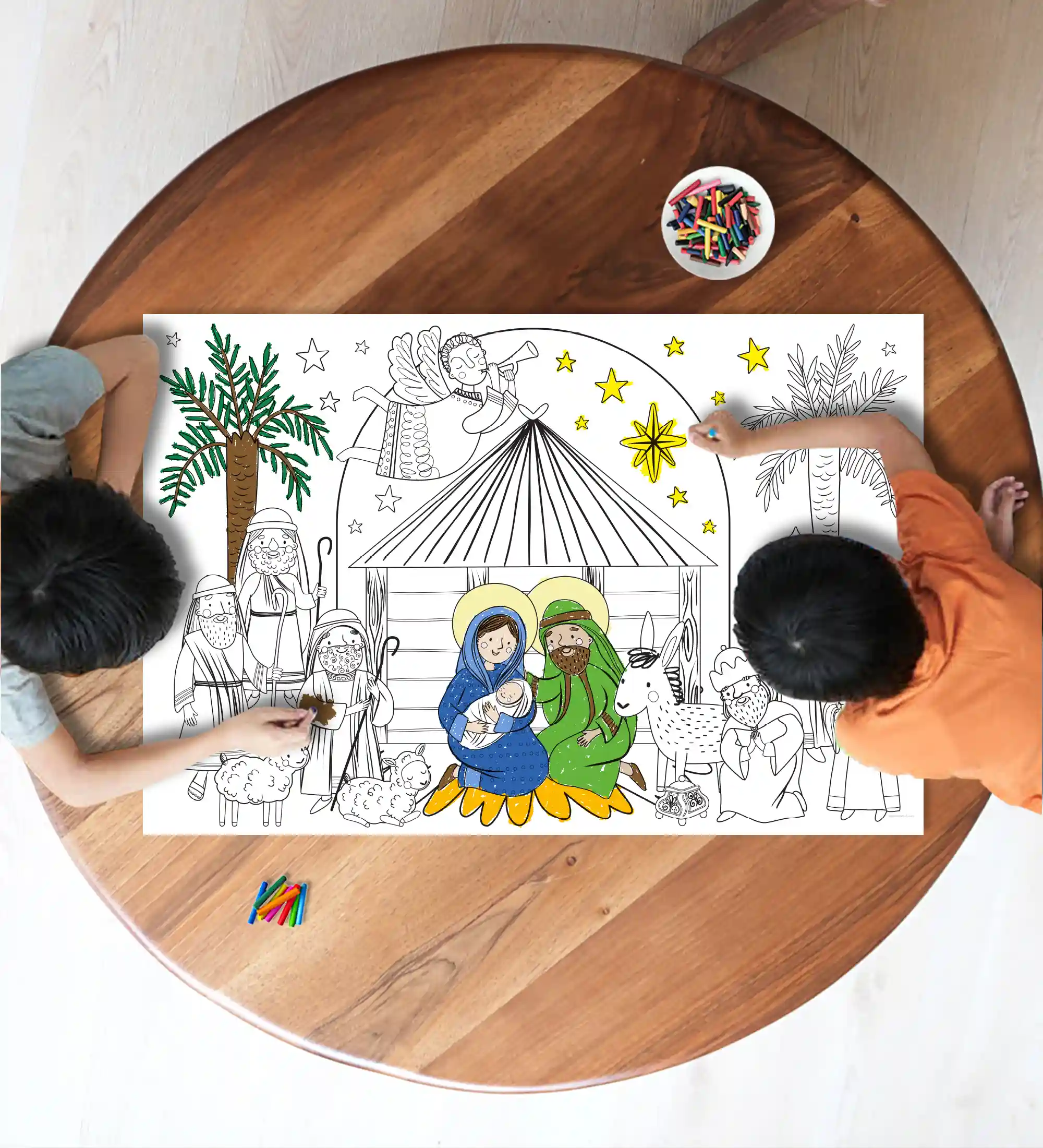 Large Christmas coloring poster for a fun kids activity this Christmas season. Download the 24x36" Nativity poster and color while you watch a Christmas movie.