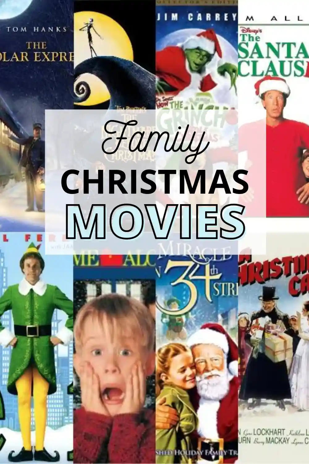 48 family friendly christmas movies for a christmas movie marathon. List includes all our favorites like Home Alone, Santa Clause, Elf, Miracle on 34th Street, A Wonderful Life, and more!
