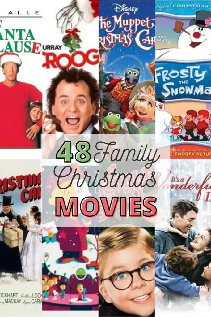 48 family friendly christmas movies for a christmas movie marathon. List includes all our favorites like Home Alone, Santa Clause, Elf, Miracle on 34th Street, A Wonderful Life, and more!