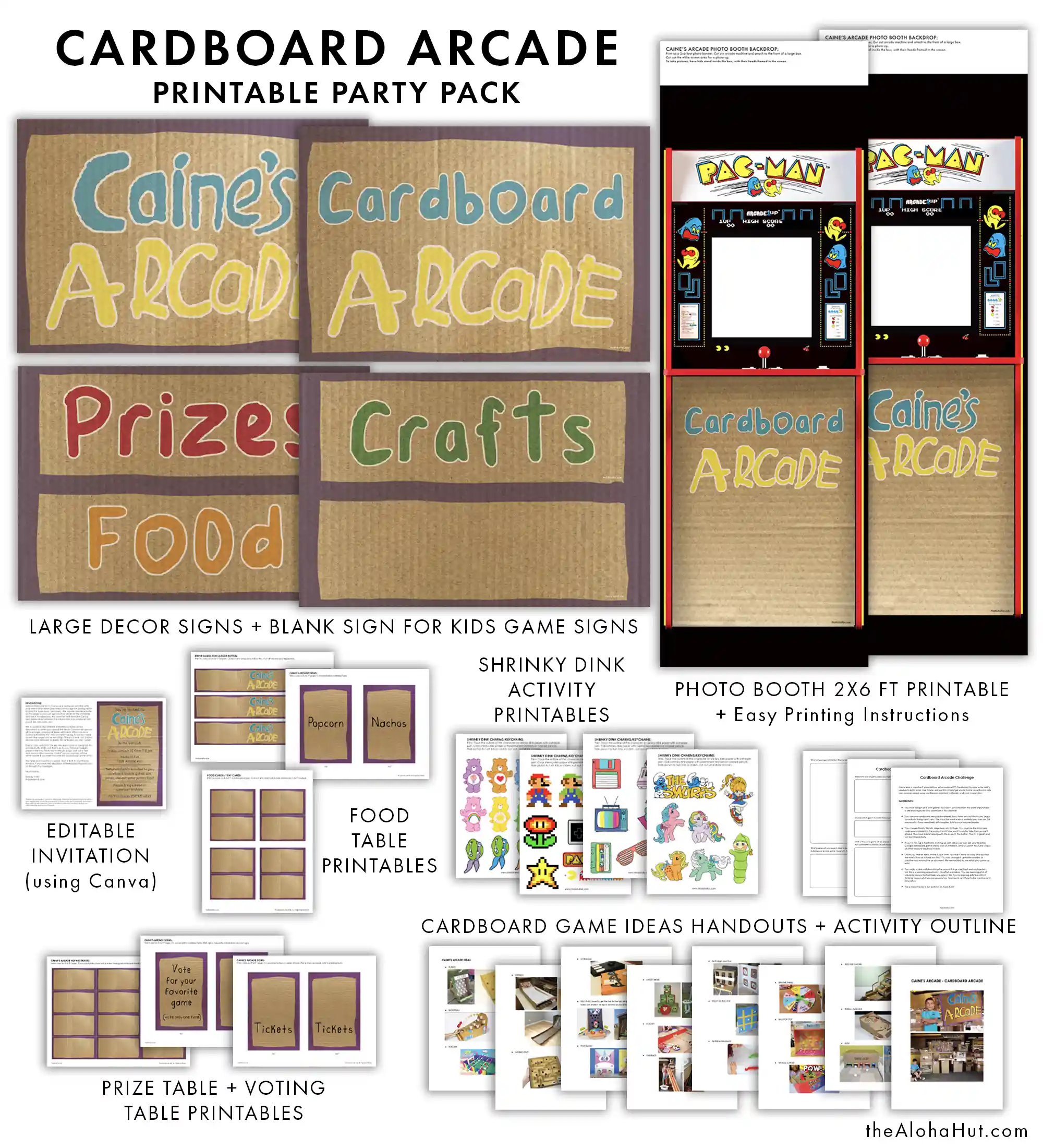 Caine's Arcade - Cardboard Arcade Kids Activity - Printable Party Pack - Decor, Signs, Photo Booth, Food Signs, Handouts, Activity Outline, Supply List