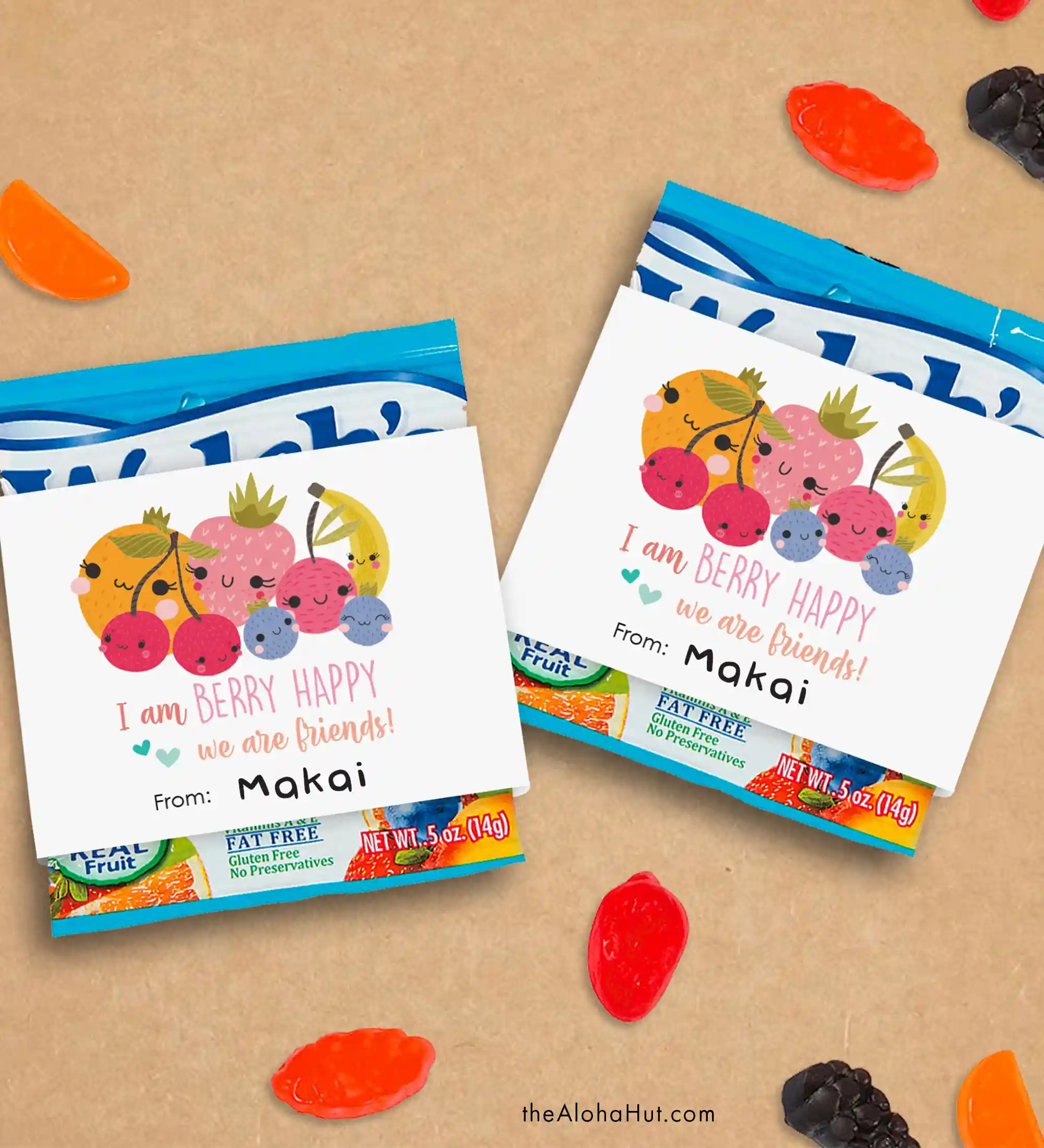 Fun & Easy Kids Valentine's Day Card Ideas - Fruit Snack Valentine, I Am Berry Happy We Are Friends