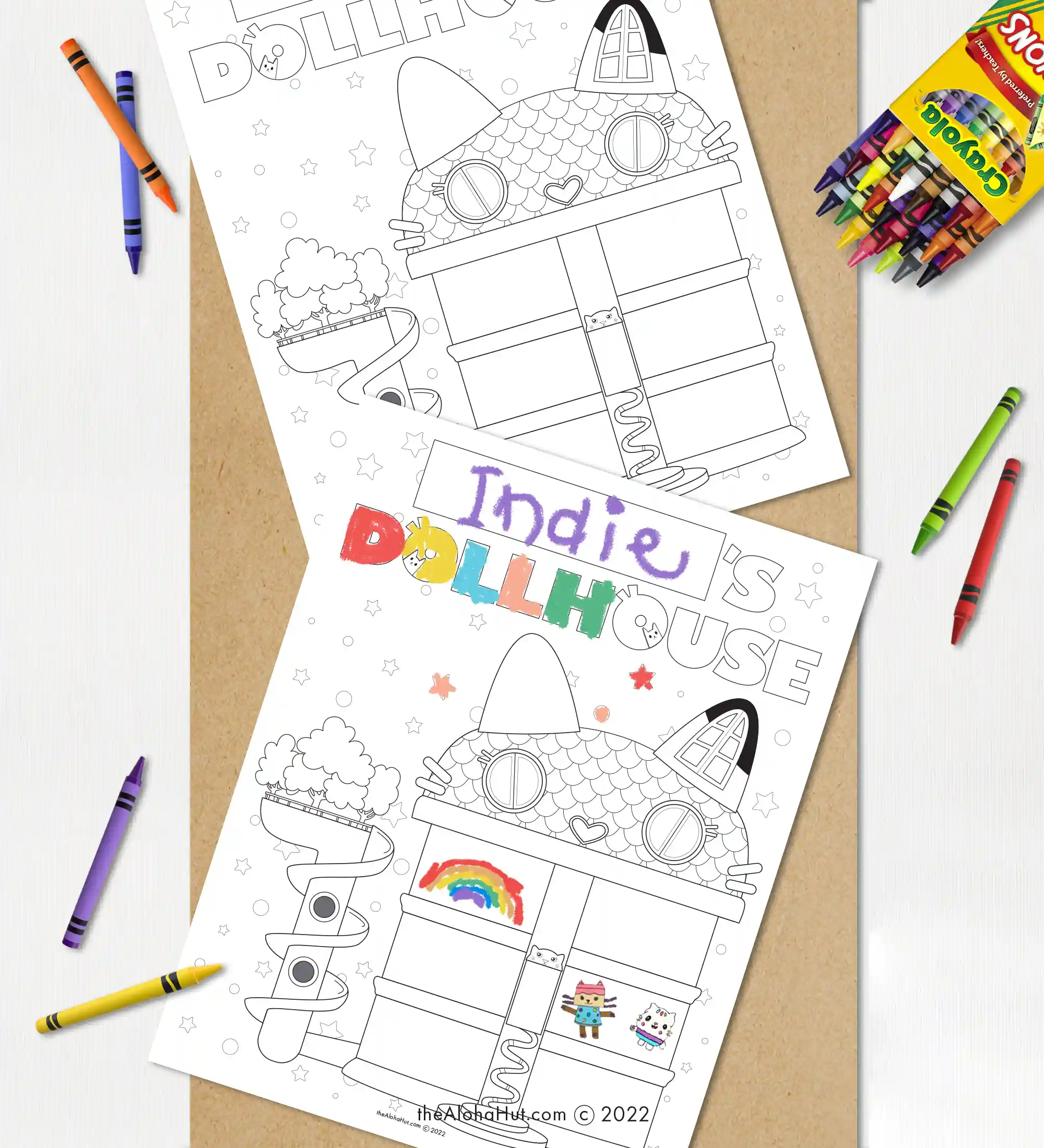 Decorate for your Gabby's Dollhouse party with printable Gabby themed prints. Includes Gabby's Dollhouse thank you tags, welcome sign, cupcake toppers, cake topper, happy birthday banner, Gabby stickers and tags, birthday garland, character cutouts for large decor, games, activities, and coloring pages.