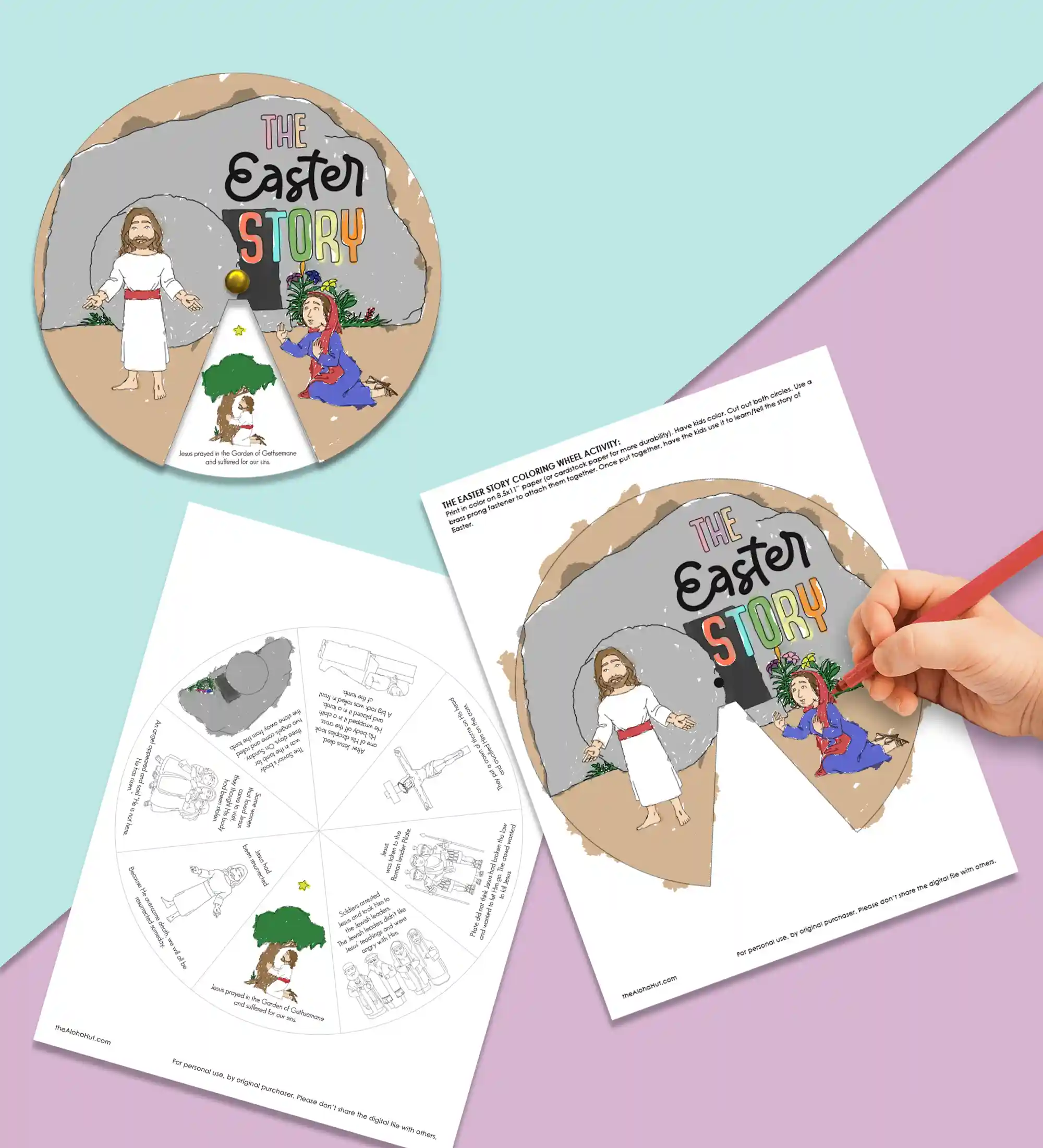 Help kids learn the Easter story with this fun kids Easter coloring activity wheel. The kids can color the Easter Story wheel, cut it out, assemble, and then use it to learn about the death and resurrection of Jesus Christ. Great for home or for primary and church.