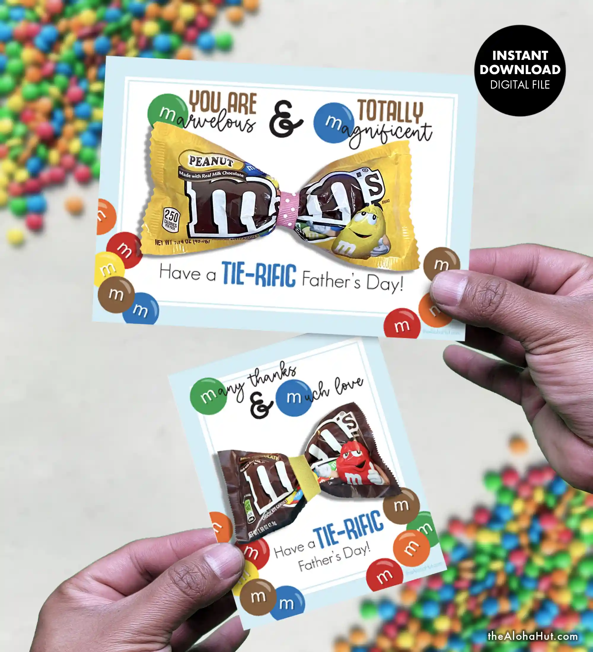 Easy Father's Day gift ideas and printable cards for dad or grandpa. This printable Father's Day M&M card is an easy way to tell dad or grandpa how marvelous and magnificent they are! Simply print the M&M Father's Day card (comes in two sizes), cut out, and attach M&Ms. Also makes a simple and inexpensive gift for church Father's Day gift ideas or for school kids to give dad (print for preschool Father's Day gift from the kids).