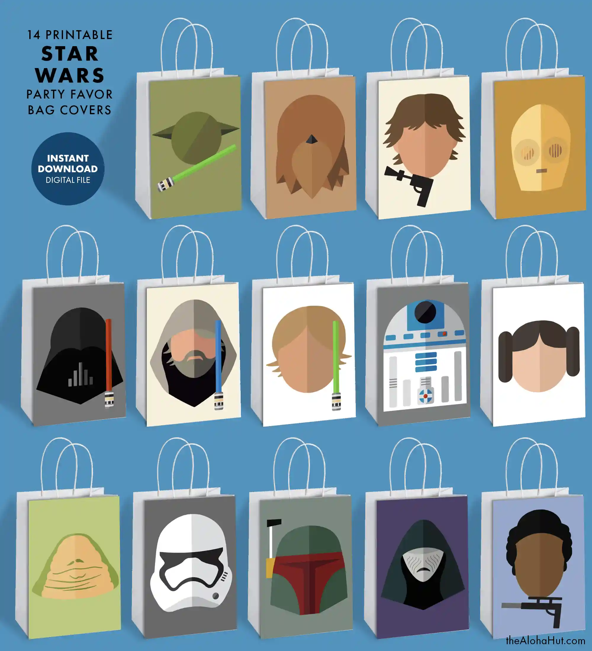 Star Wars party ideas, activities, birthday party games, decorations, and prints. Ideas and tips and tricks for throwing the best Star Wars themed kids birthday party, baby shower, or one with the force celebration. Includes Star Wars printable games, decorations (cupcake toppers, banners, gift tags, characters) and Star Wars party games (BINGO, scavenger hunt, pin the lightsaber on Yoda or Darth Vader). Star Wars character party favor bags prints.