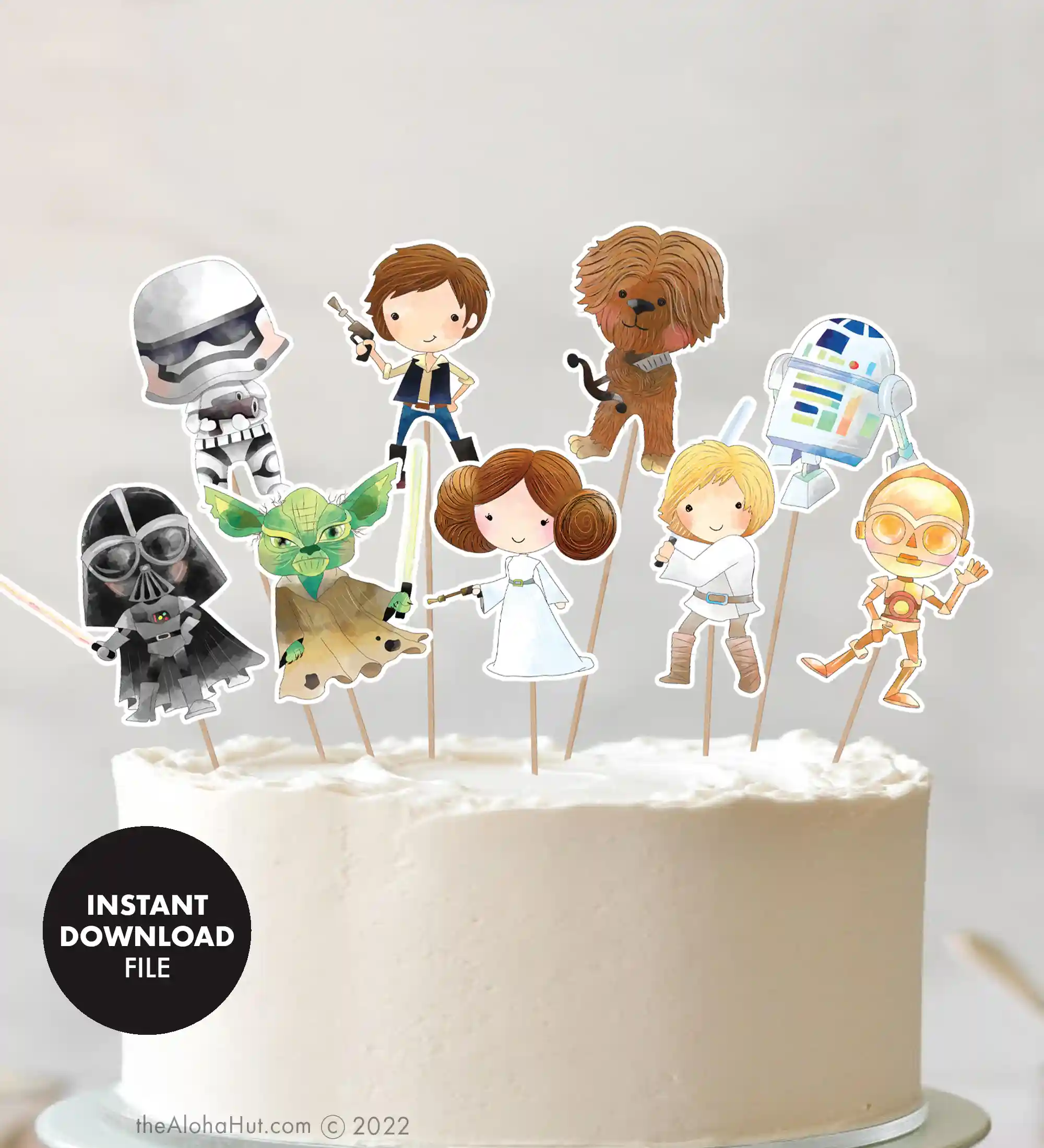 Star Wars party ideas, activities, birthday party games, decorations, and prints. Ideas and tips and tricks for throwing the best Star Wars themed kids birthday party, baby shower, or one with the force celebration. Includes Star Wars printable games, decorations (cupcake toppers, banners, gift tags, characters) and Star Wars party games (BINGO, scavenger hunt, pin the lightsaber on Yoda or Darth Vader). Star wars cupcake toppers and tags. Or easy star wars themed cake idea.