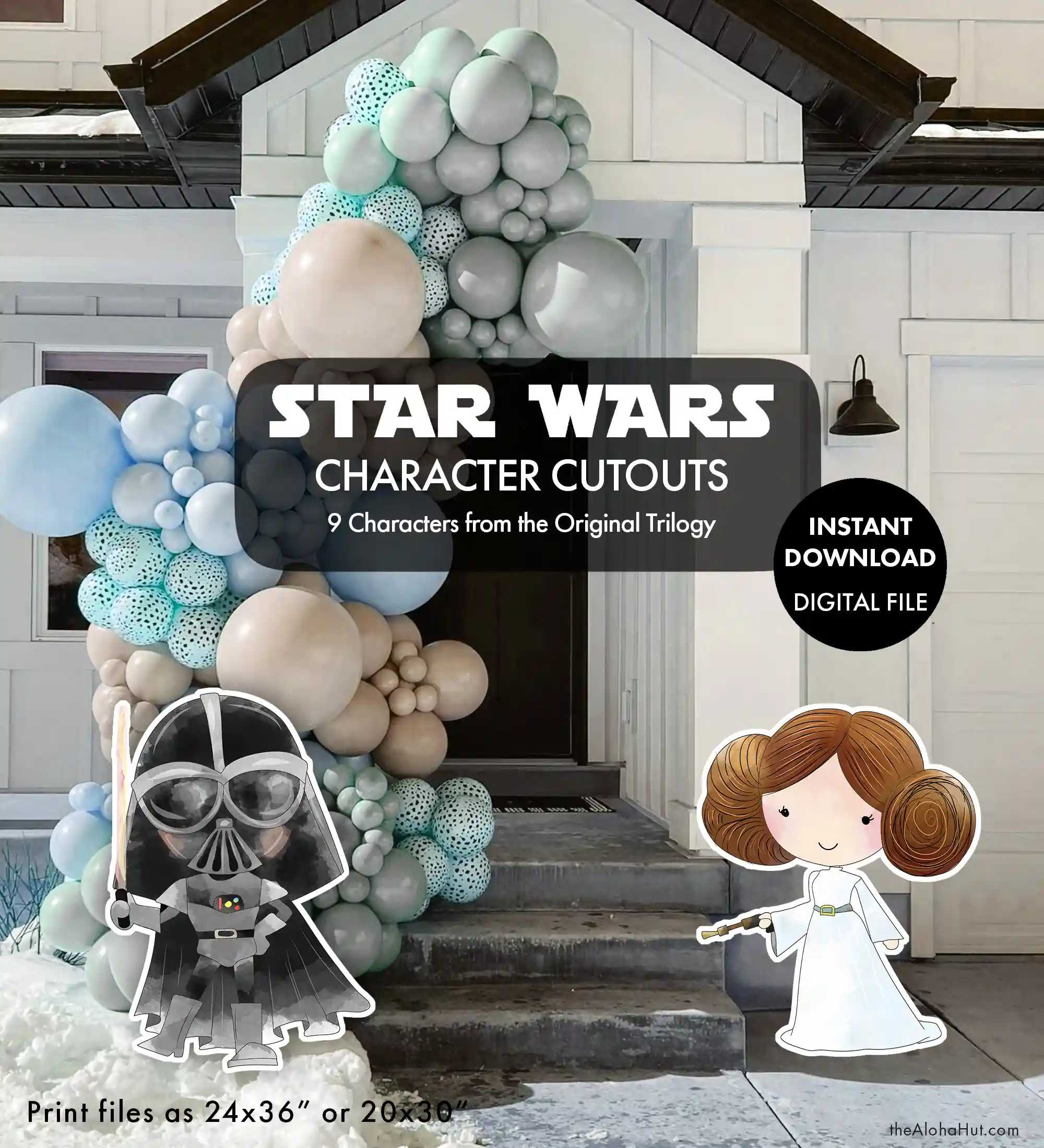 Star Wars party ideas, activities, birthday party games, decorations, and prints. Ideas and tips and tricks for throwing the best Star Wars themed kids birthday party, baby shower, or one with the force celebration. Includes Star Wars printable games, decorations (cupcake toppers, banners, gift tags, characters) and Star Wars party games (BINGO, scavenger hunt, pin the lightsaber on Yoda or Darth Vader). Character cutouts include Princess Leia, Darth Vader, Han Solo, Luke Skywalker, Chewbacca, Yoda, R2-D2, C-3PO, Storm Trooper.