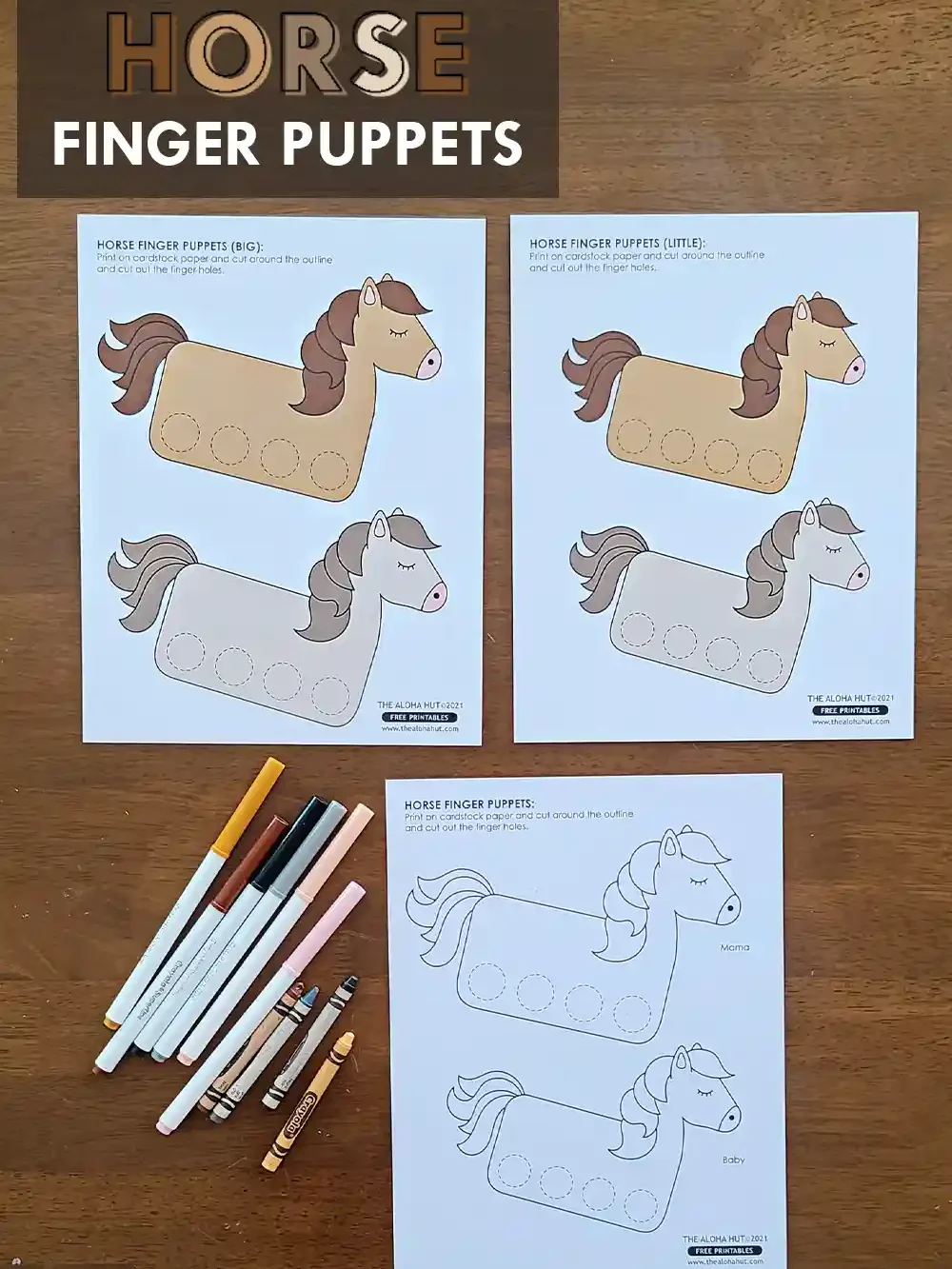 Unicorn + Horse Finger Puppets - free printable