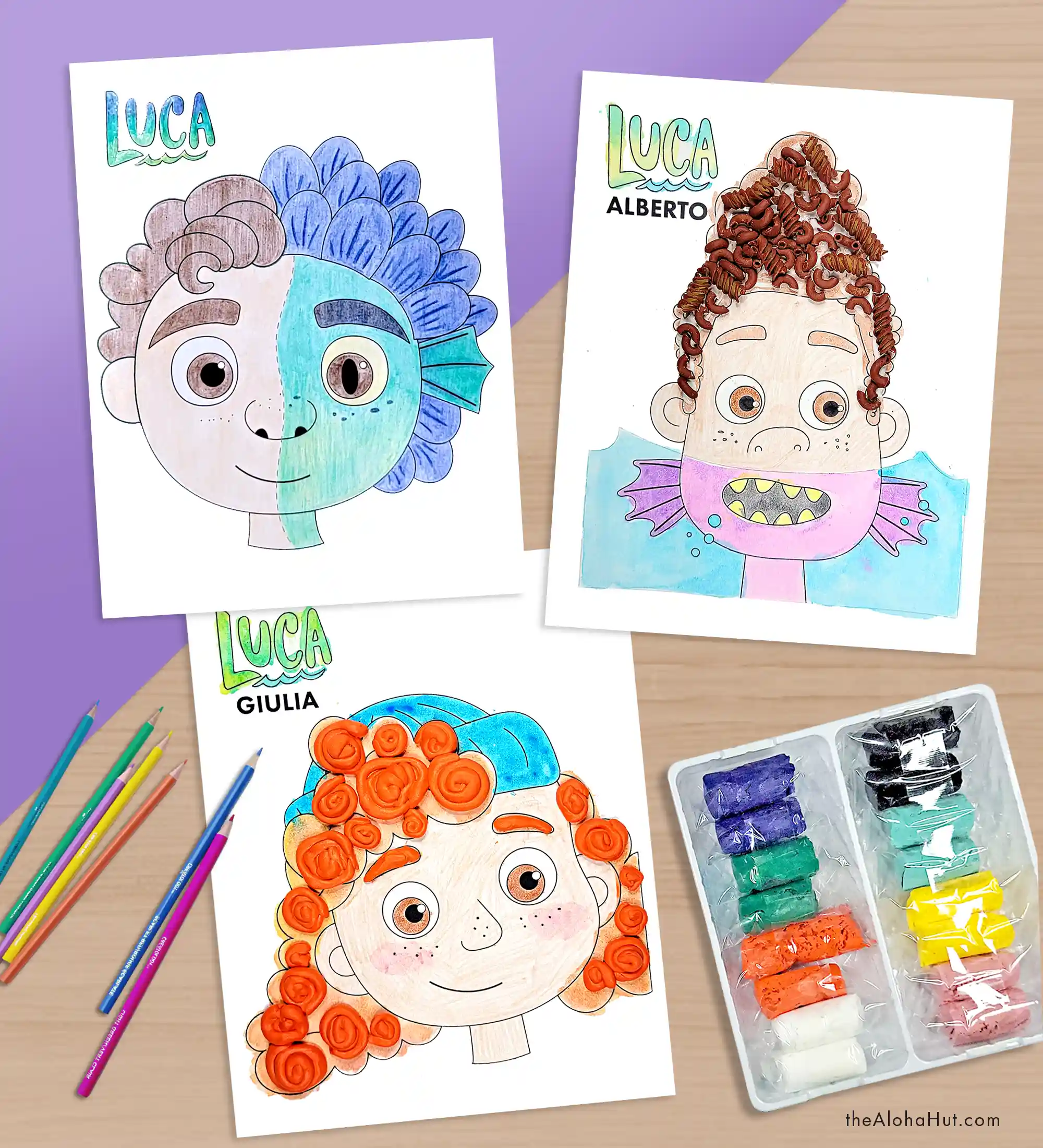 Luca Coloring Pages - Mixed Media Art - Birthday Party Activity