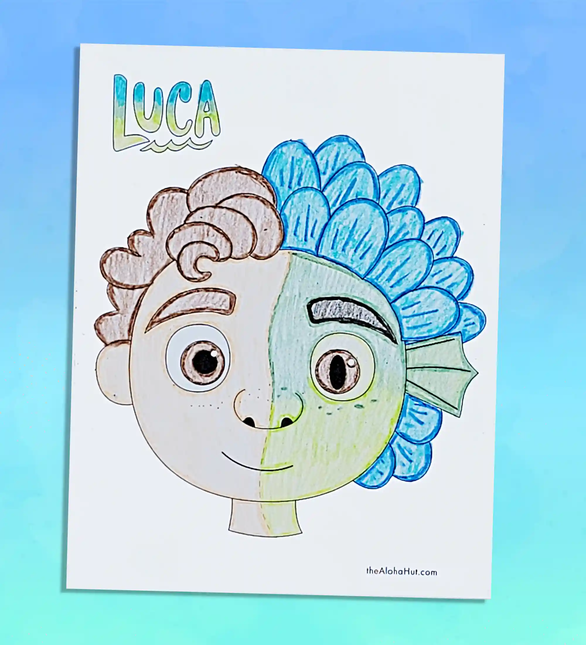Luca Coloring Pages - Mixed Media Art - Birthday Party Activity
