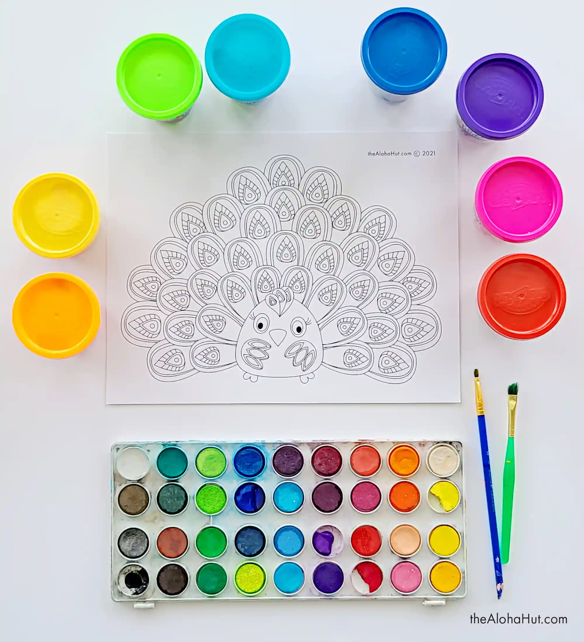 Peacock Coloring Page - Mixed Media Art Activity for Kids