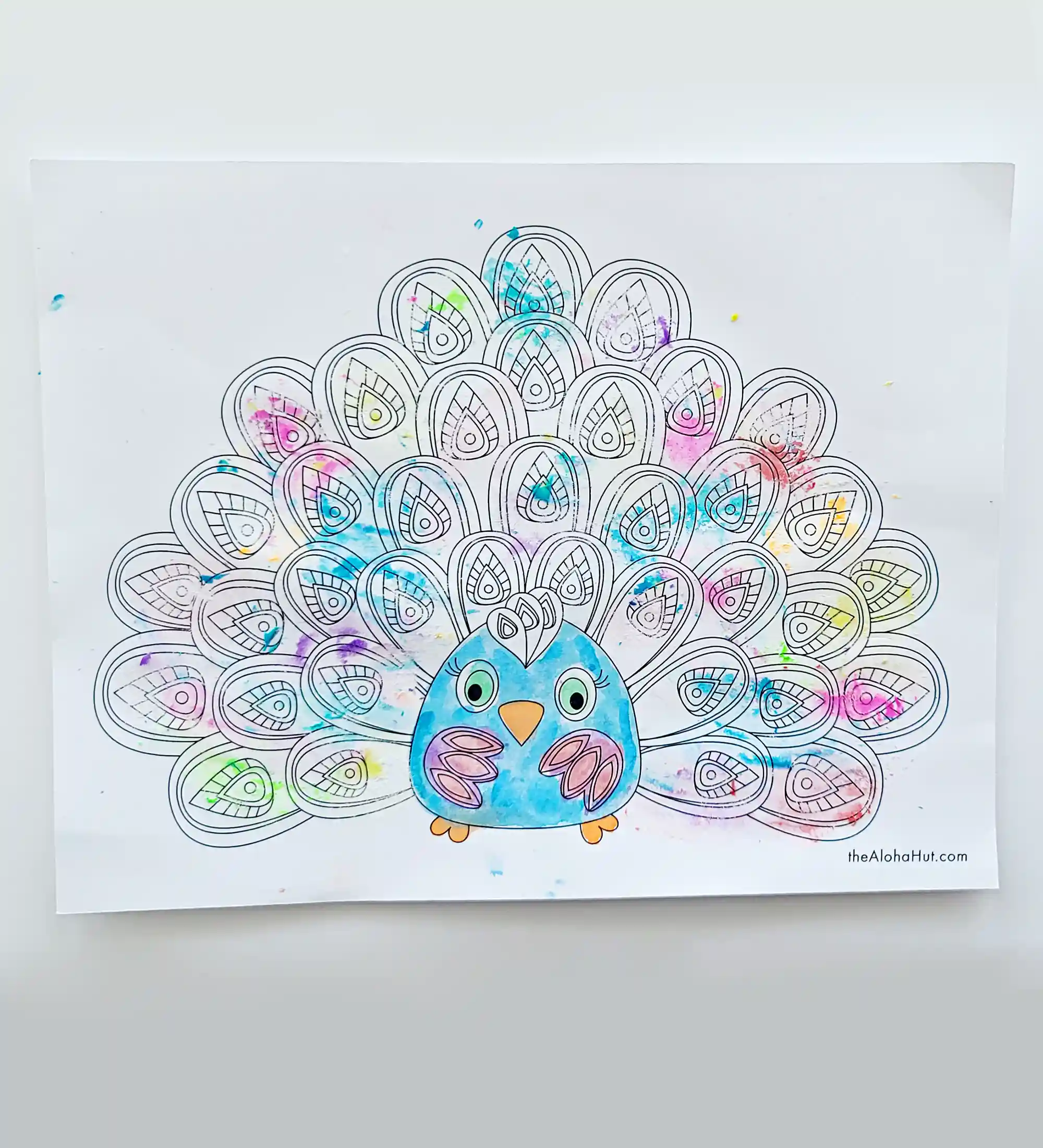 Peacock Coloring Page - Mixed Media Art Activity for Kids