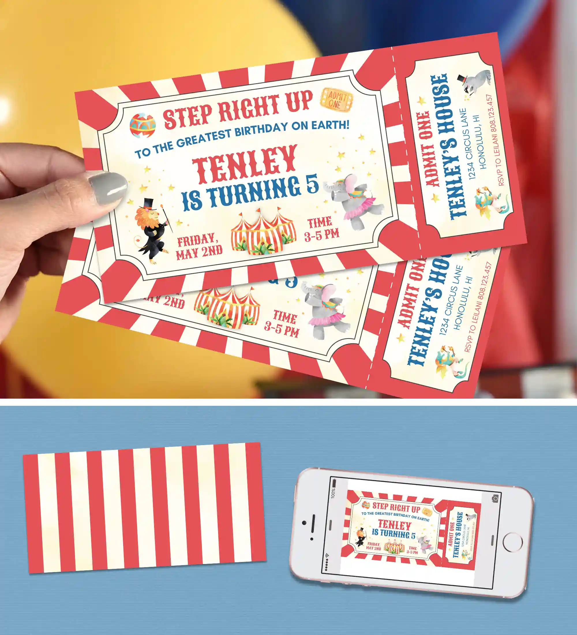 Carnival Party Ideas - Editable Birthday Invitation - Circus Ticket