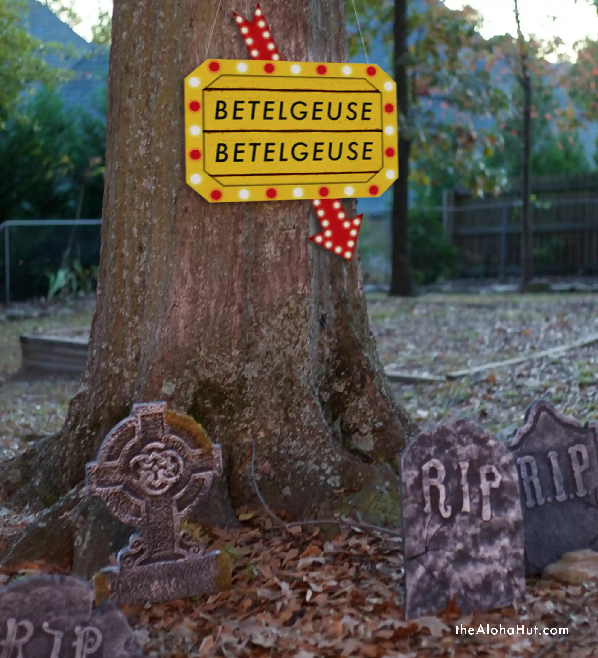 Beetlejuice Halloween Party Ideas - Betelgeuse Marquee Sign + Graveyard Tombstones