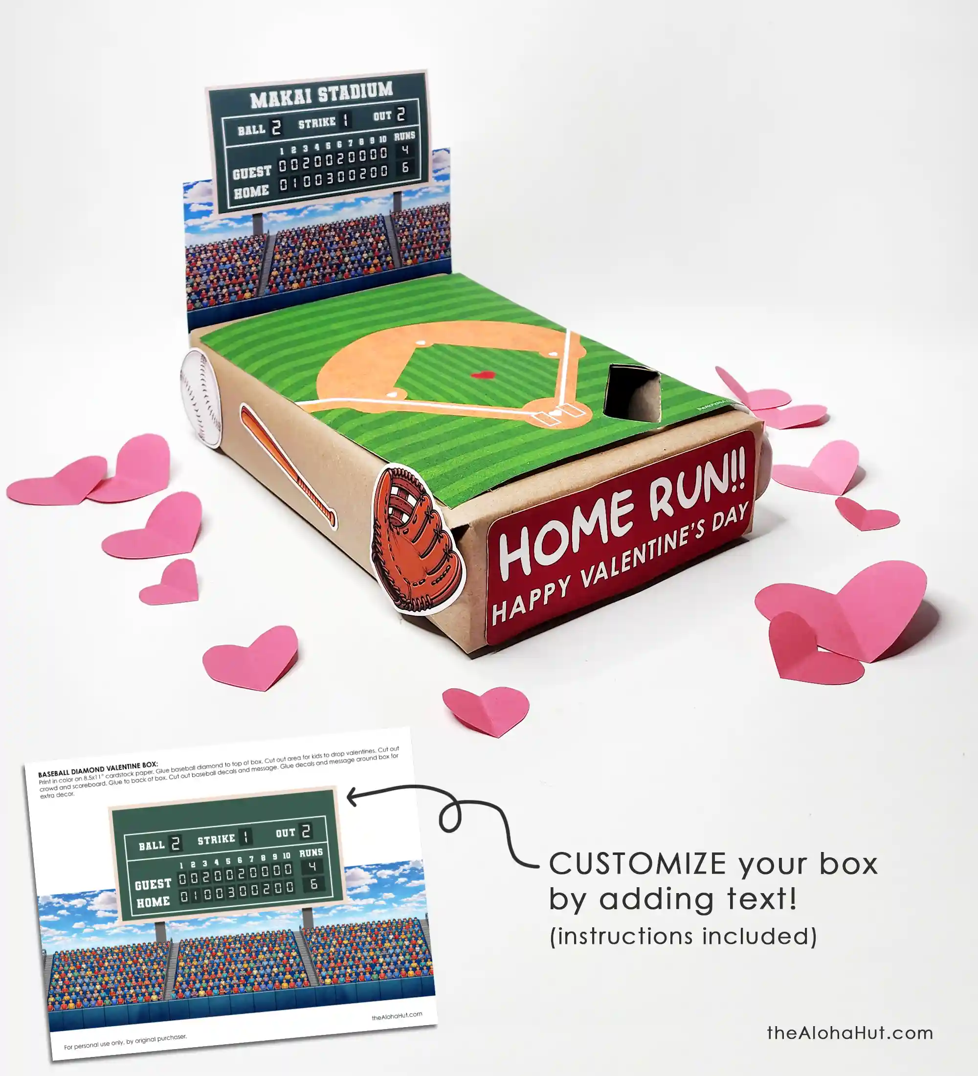 Baseball diamond Valentine’s Day box made from cardboard, easy DIY Valentine box for kids