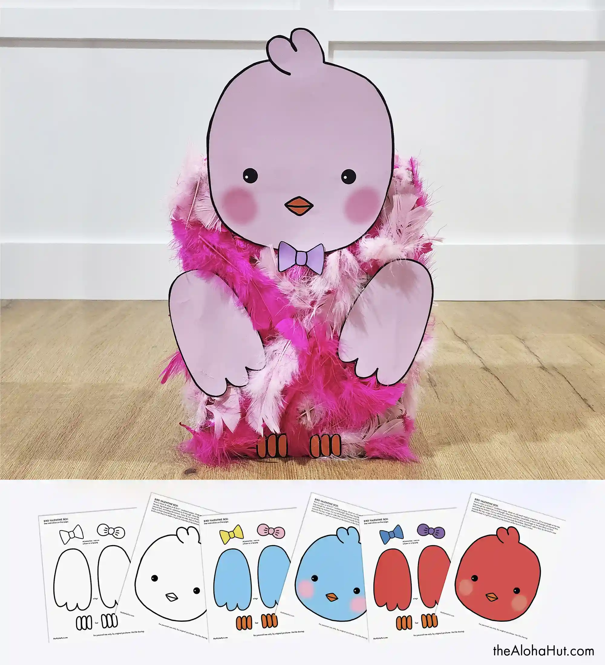 Bird Valentine’s Day box with wings and beak, simple Valentine box idea for school