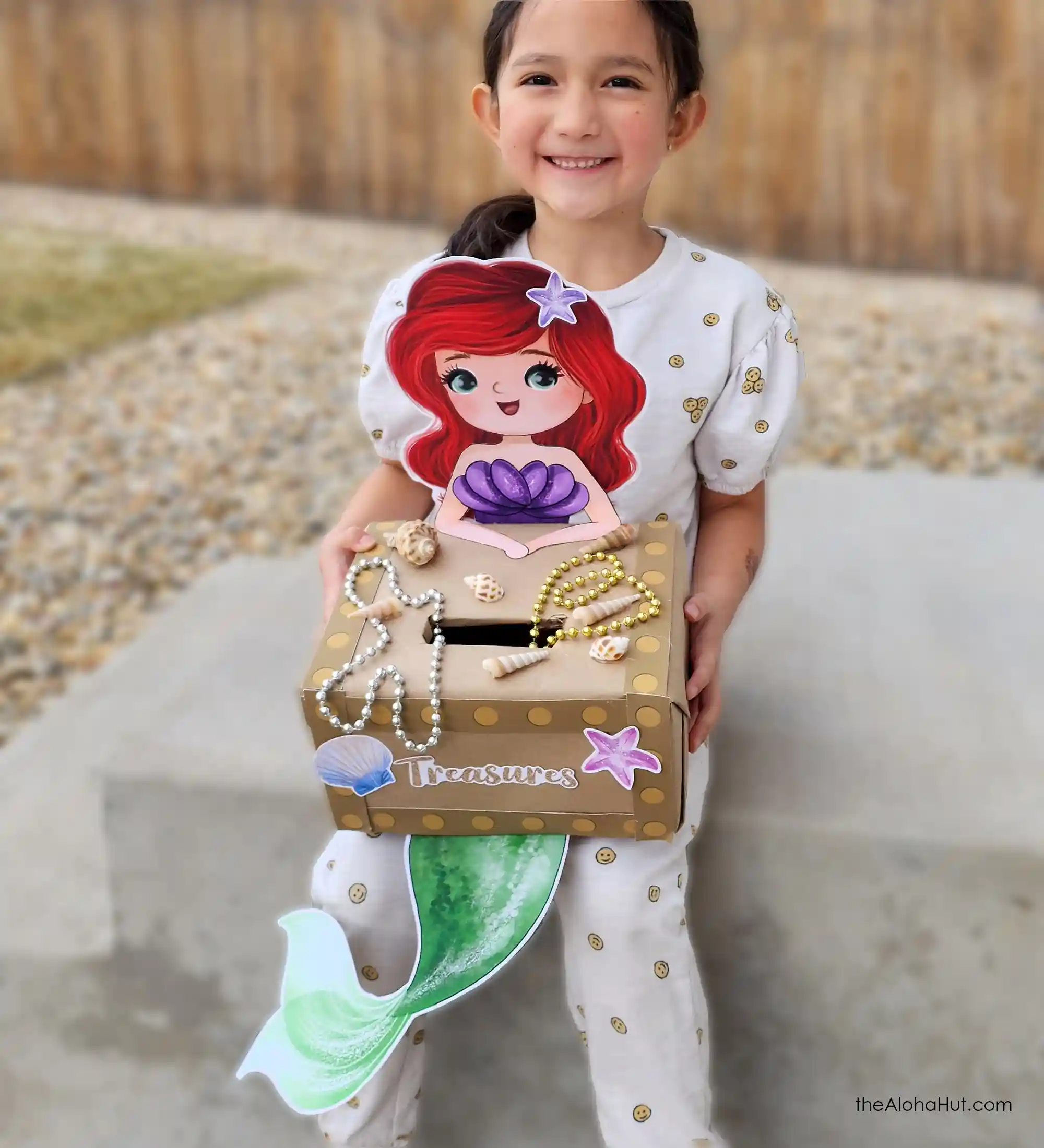 Mermaid Valentine’s Day box with scale details, easy DIY Valentine box for school