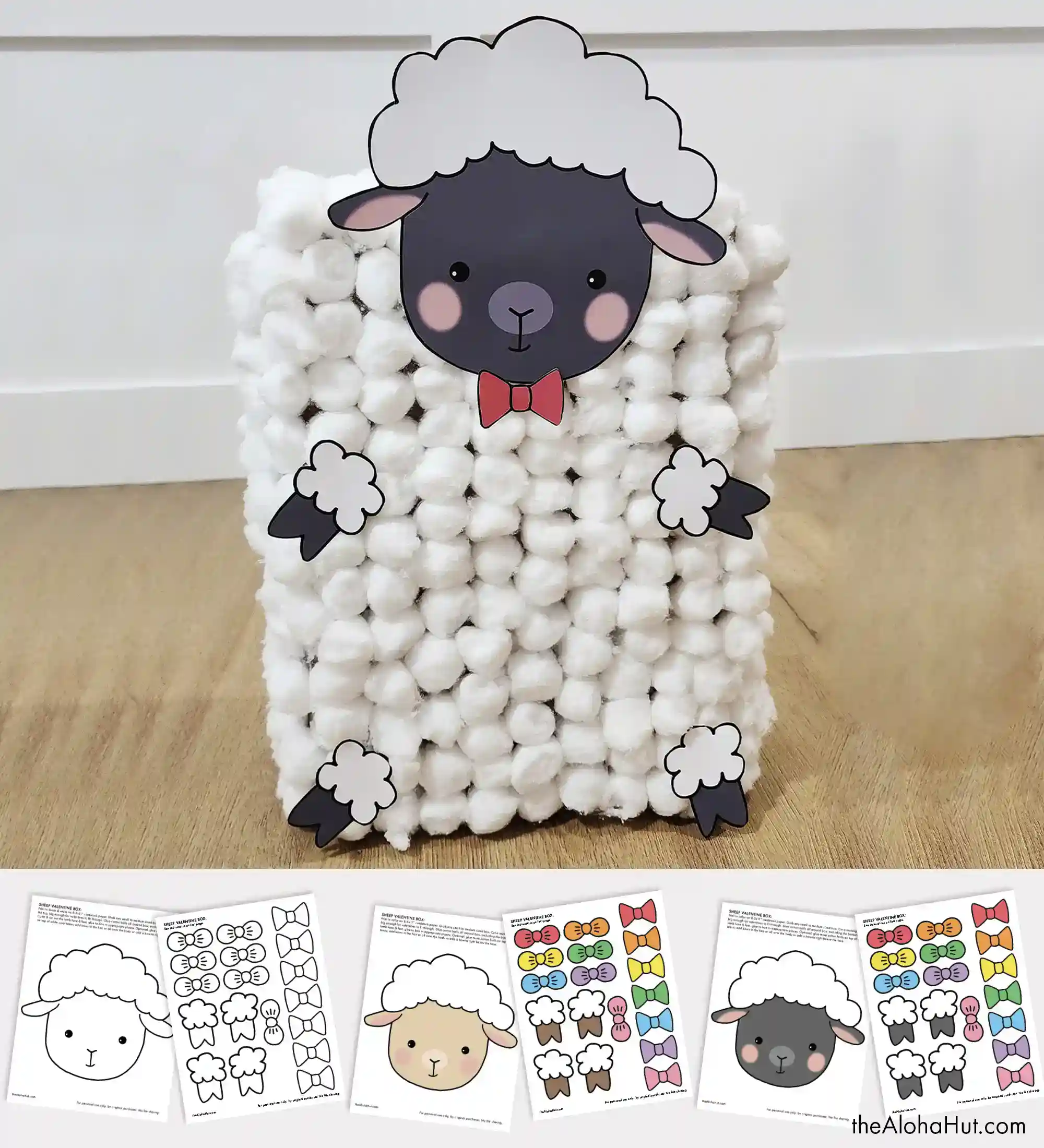 Sheep Valentine’s Day box with fluffy texture, cute Valentine box idea for kids
