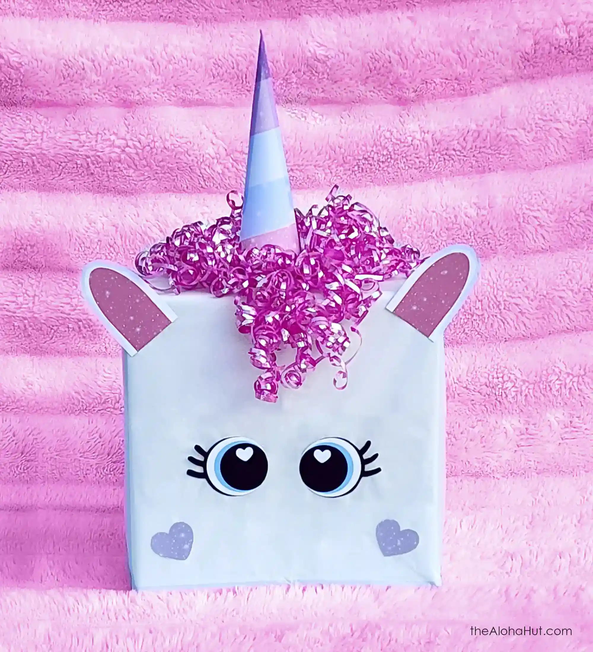 Unicorn Valentine’s Day box with colorful mane, easy DIY Valentine box for kids