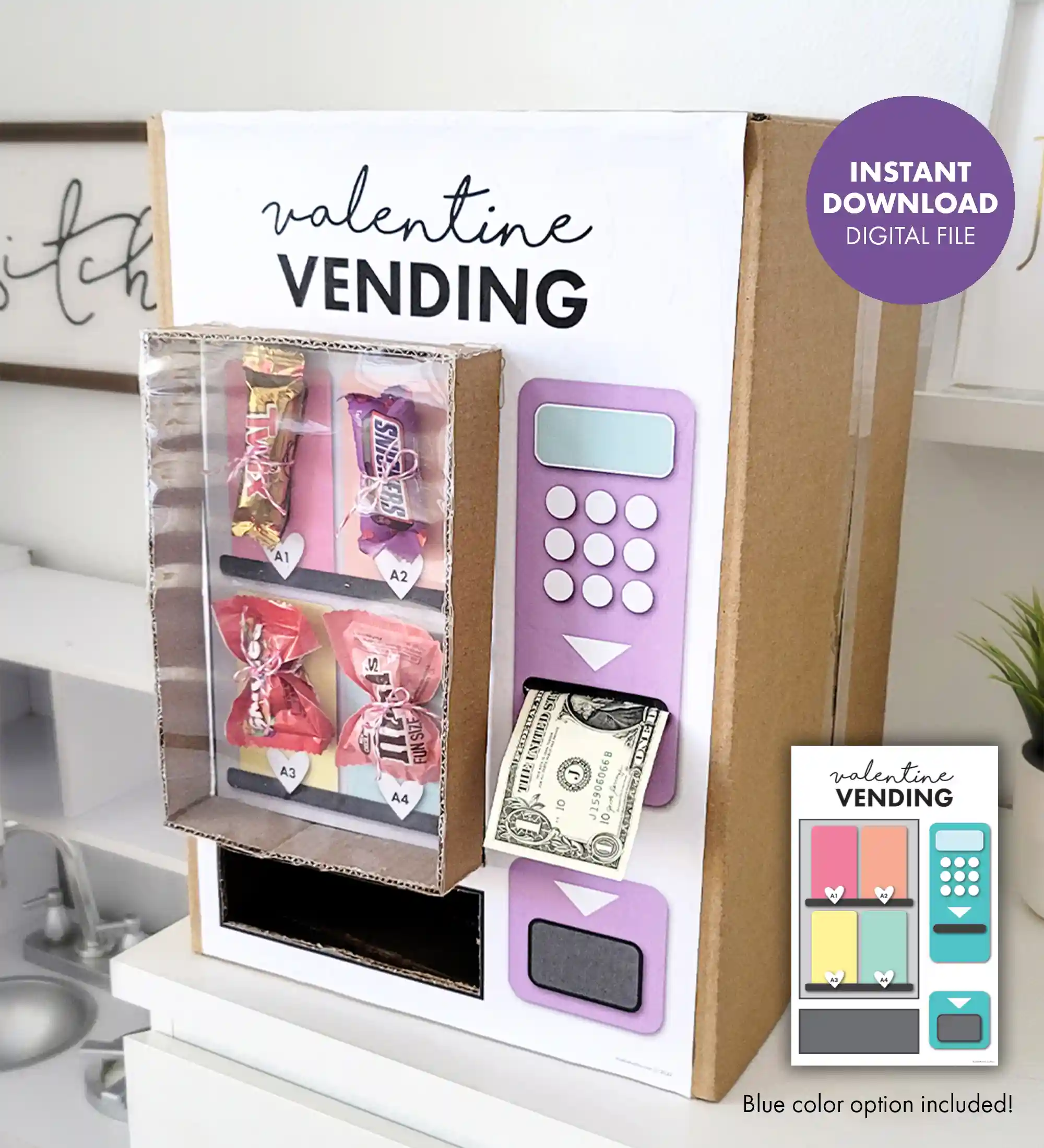 Vending machine Valentine’s Day box made from cardboard, easy DIY Valentine box for kids
